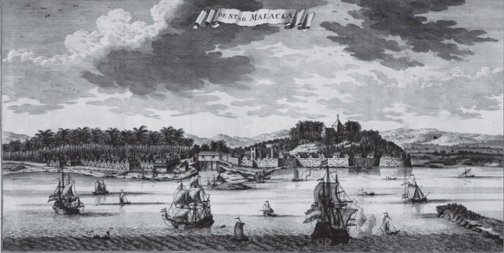 An engraving of the port of Malacca, 1726